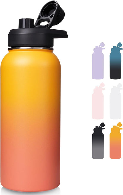 Fijinhom 24 oz Insulated Water Bottle with Handle, 304 Stainless Steel Water Bottles with Wide Mouth, Double Wall Vacuum Sports Water Bottle, BPA Free, Keep Cold and Hot, Black | with Handle