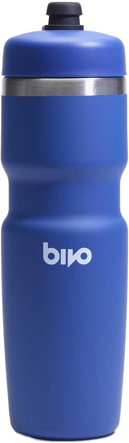 Bivo Trio 21oz Insulated Stainless Steel Bike Water Bottle - for Cycling - Fits Most Cages, Dishwasher Safe - Keeps Drinks Cold 12+ Hours - True Blue