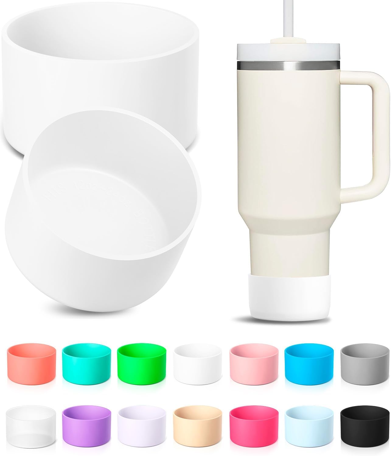 KTKUDY 2Pcs Silicone Boot for Stanley Quencher Tumbler 30 oz 40 oz & IceFlow 20 oz 30 oz & Fit Owala Freesip Water Bottle & Fit Hydro Flask & More - Cup Bottom Accessories Fit Stanley Cup