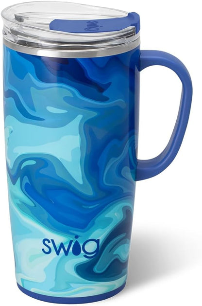 Swig Life 18oz Travel Mug, Insulated Tumbler with Handle and Lid, Cup Holder Friendly, Dishwasher Safe, Stainless Steel, Travel Coffee Cup (Honey Meadow)