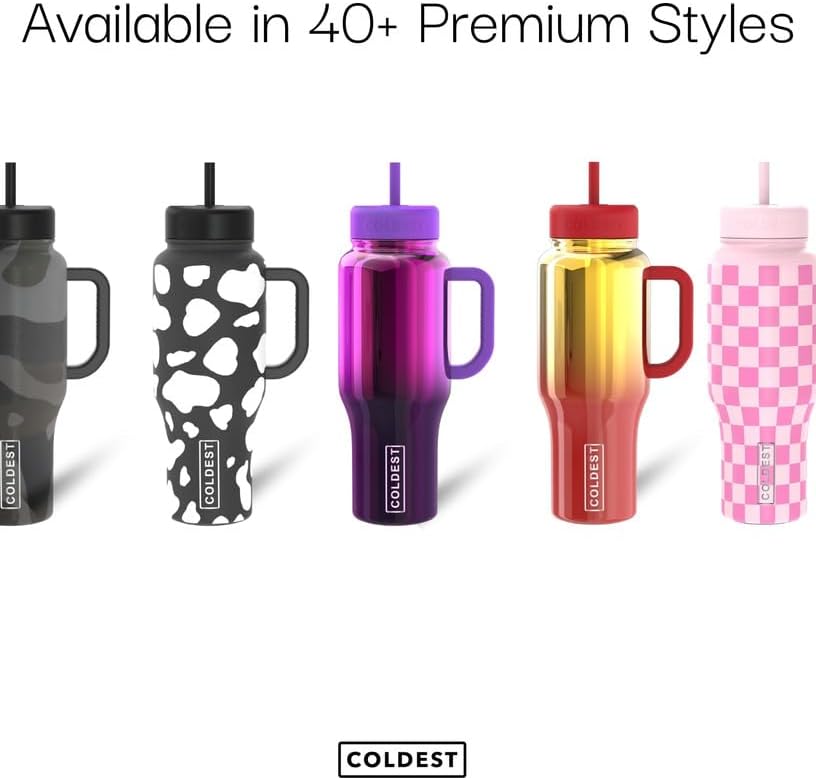 Coldest Tumbler with Handle and Straw - 100% Spill Proof Tumbler with Straw (3 Lids) - Stainless Steel Insulated Leakproof Tumblers for Women & Men - Cup Holder Friendly - 46 oz (Purple Nova) - Colors A