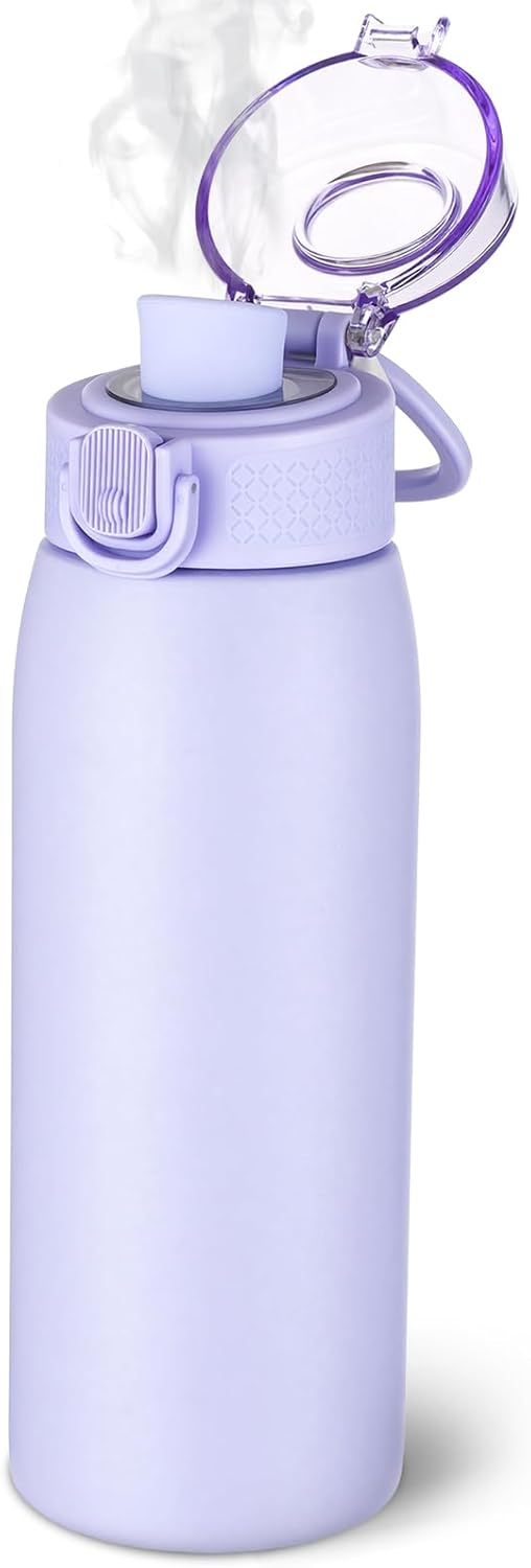 Insulated Water Bottle 24 oz with Dustproof Lid, Carry Handle & Tea Infuser, BPA-Free & Leakproof, Stainless Steel Water Bottles Ideal for Fitness, Hiking, Office & Outdoor Use (Black)