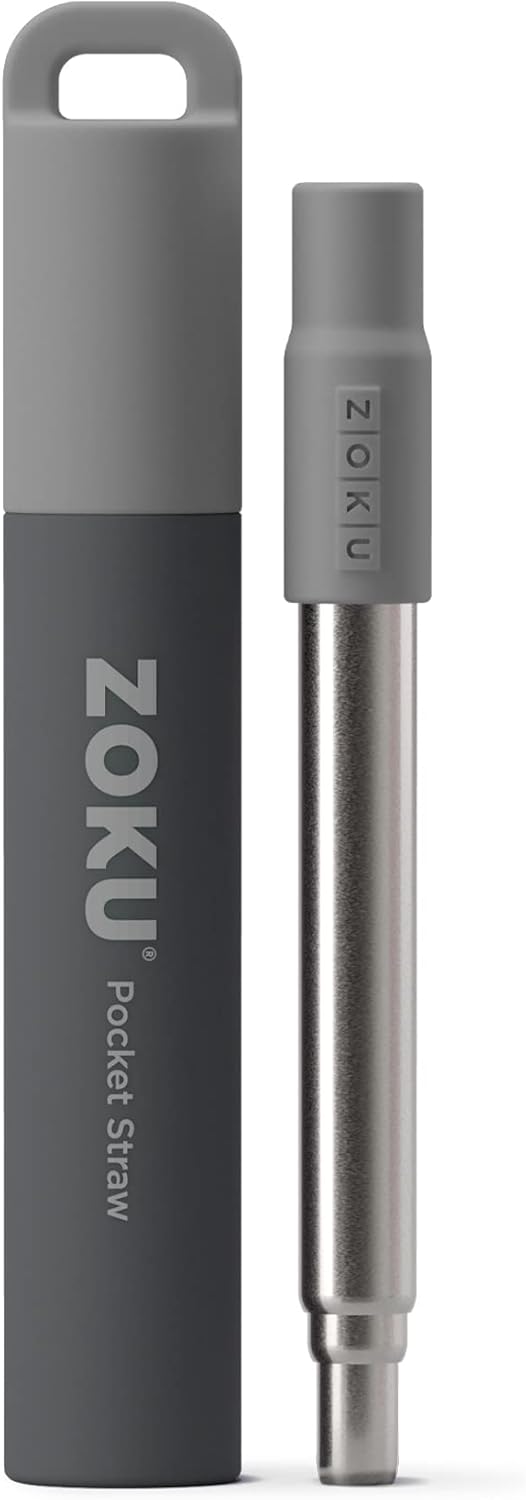 ZOKU Reusable Metal Straw with Case for Travel, Teal - Collapsible Stainless Steel Drinking Straw with Silicone Tip and Cleaner Brush, Ideal for Key Chains, Pockets, Purses