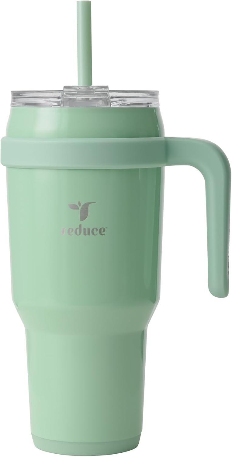 REDUCE 24 oz Stainless Steel Tumbler with Handle - Dual-Wall Vacuum Insulated Travel Mug, Sweat-Proof Lid & Reusable Straw - Keeps Drinks Cold for 24 Hrs, Fits Cupholders, Dishwasher Safe - Lilac Bud