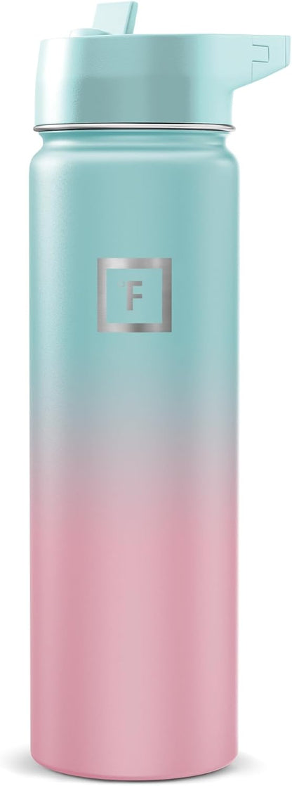 IRON °FLASK Camping & Hiking Hydration Flask with Straw, Wide Mouth Insulated Stainless Steel Sports Water Bottle - 22 oz Aurora