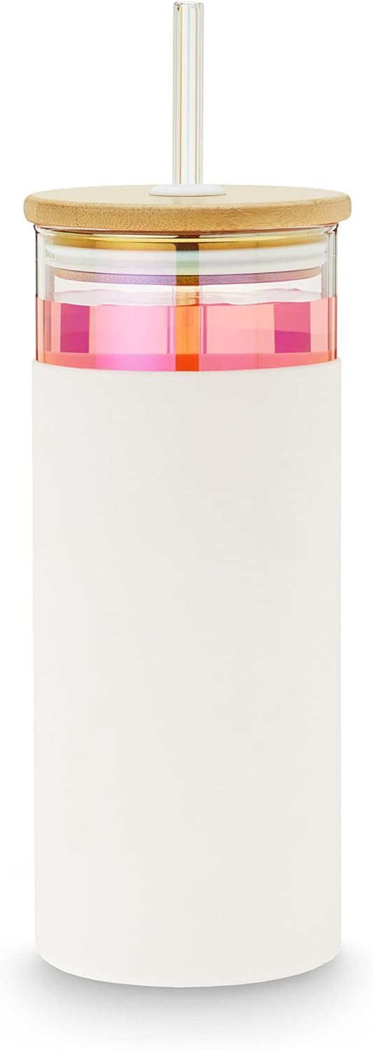 Pinky Up Blair Travel Tea Infuser Mug, Double Walled Insulated Travel Tumbler with Loose Leaf Tea Strainer, Travel Coffee Mug, Keeps Drinks Hot or Cold, 16 oz, White Leaf