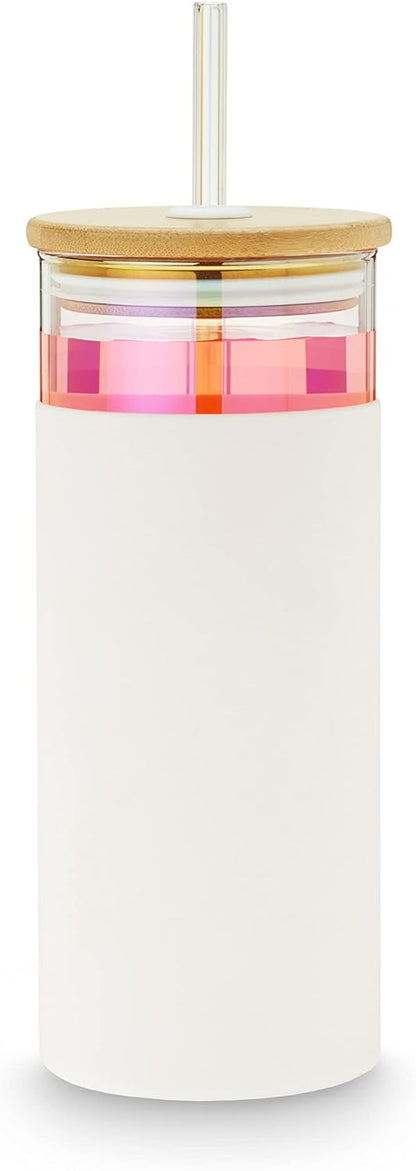 Pinky Up Blair Travel Tea Infuser Mug, Double Walled Insulated Travel Tumbler with Loose Leaf Tea Strainer, Travel Coffee Mug, Keeps Drinks Hot or Cold, 16 oz, White Leaf