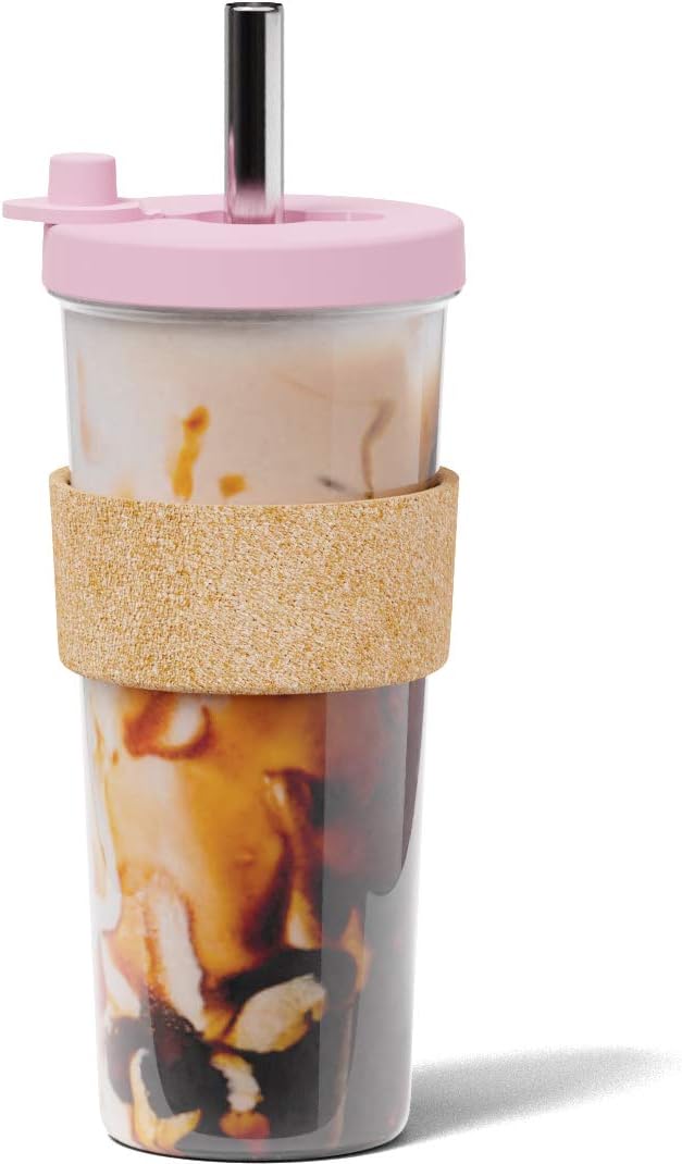 Dodoko Sage Green 24 oz Reusable Boba Cup and Straw Bubble Tea Cup with Wide Lid and Straw