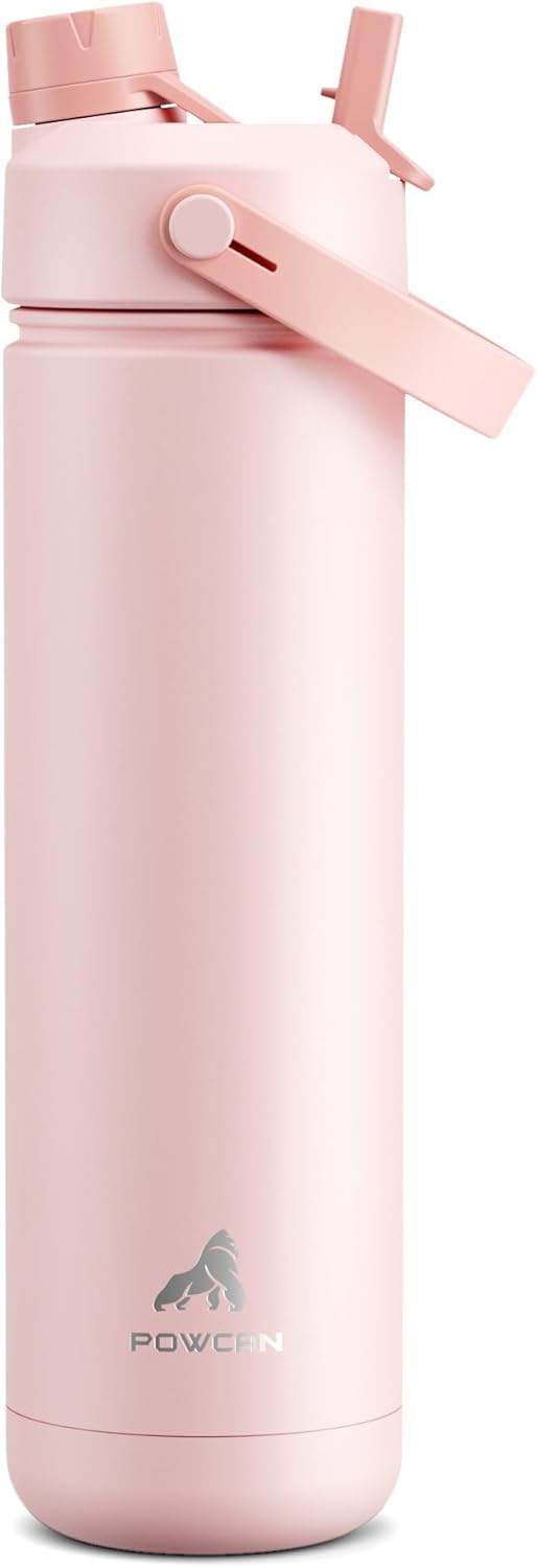 POWCAN 26 oz Insulated Water Bottle with 2-in-1 Straw and Spout Lid, Keep Cold 24H, Leak-Proof, Fits in Car Cup Holder, Stainless Steel Water Bottle for Sports, Travel, and School (Mint)