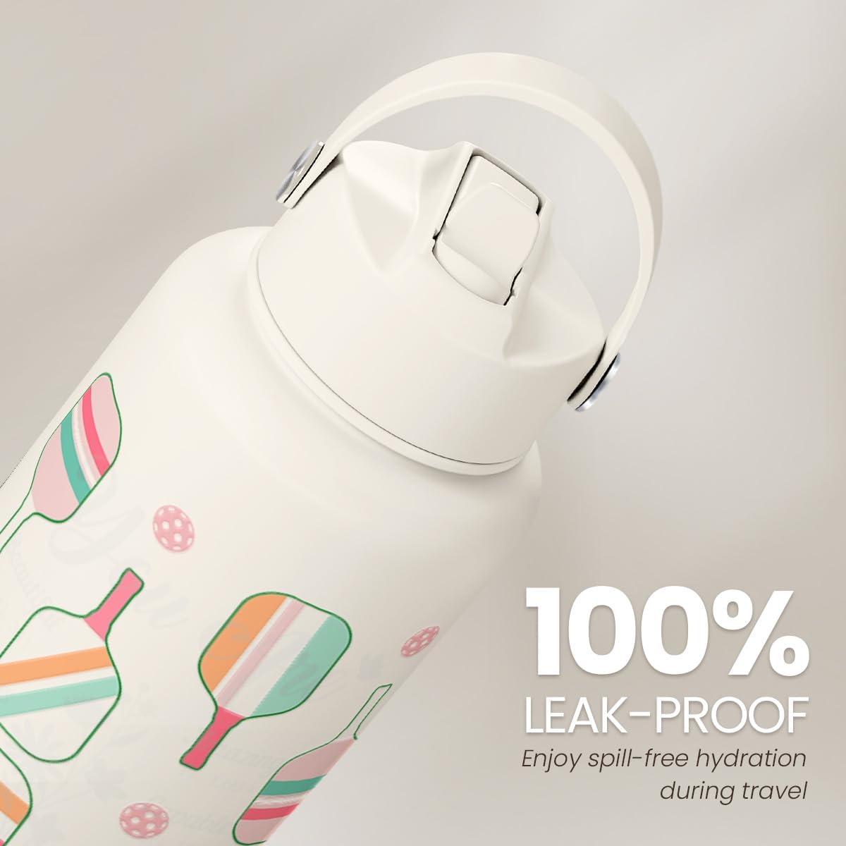 SANDJEST Pickleball Gift for Women, Water Bottle Stainless Steel 32oz with Lid & Straw, Sport Insulated Bottles Gifts for Girls Friends Teens Birthday Christmas