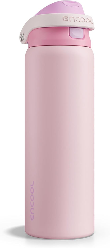ENCOOL Leakproof Insulated Water Bottle with Straw Dual-Sip Water Bottle Bag-Safe Design for Work, Commute & Gym – Keeps Drinks Cold All Day, 24 oz, Lemonade Pink - Colors B