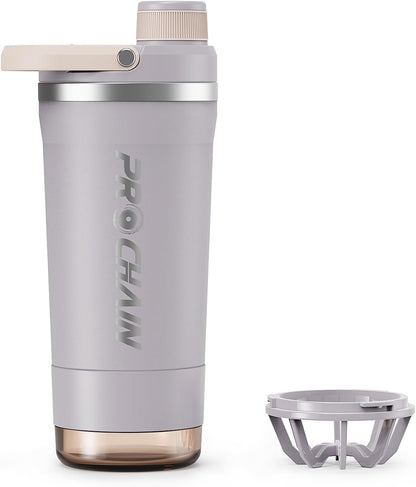 PROCHAIN Insulated Stainless Steel Shaker Bottle, Metal Shaker Cup for Protein Shakes with Storage, Leak-Proof Twist Lock Lid, Perfect for Gym Sports, 20 oz