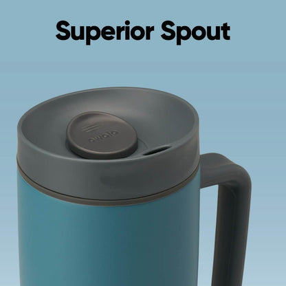 Owala SmoothSip Slider Insulated Stainless Steel Coffee Tumbler, Reusable Iced Coffee Cup, Hot Coffee Travel Mug, BPA Free 20 oz, Grey/Blue (High Dive)