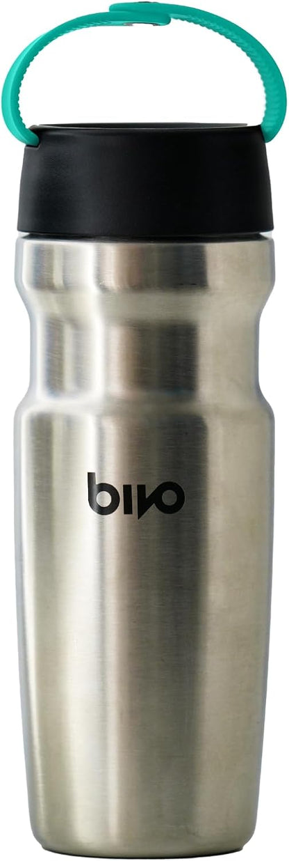 Bivo Trio Insulated Stainless Steel Bike Water Bottle with Ventura Leakproof Insulated Lid and Clippable Handle, Double-Wall Vacuum Insulated, Universal Cage Fit - 17oz, Raw