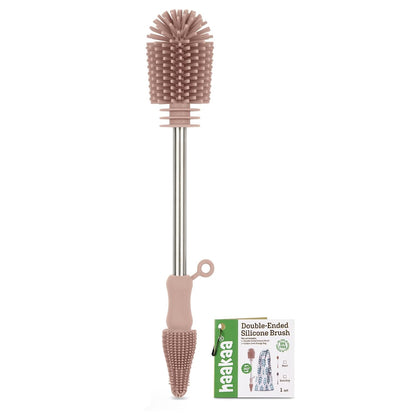 Haakaa Silicone Cleaning Brush for Baby Bottles and Crevices, Double-Ended Bottle Brush for Breast Pumps, Milk Collectors, Nipples and Breastmilk Storage Bags, Food-Grade Silicone, Pea Green, 1 Pack