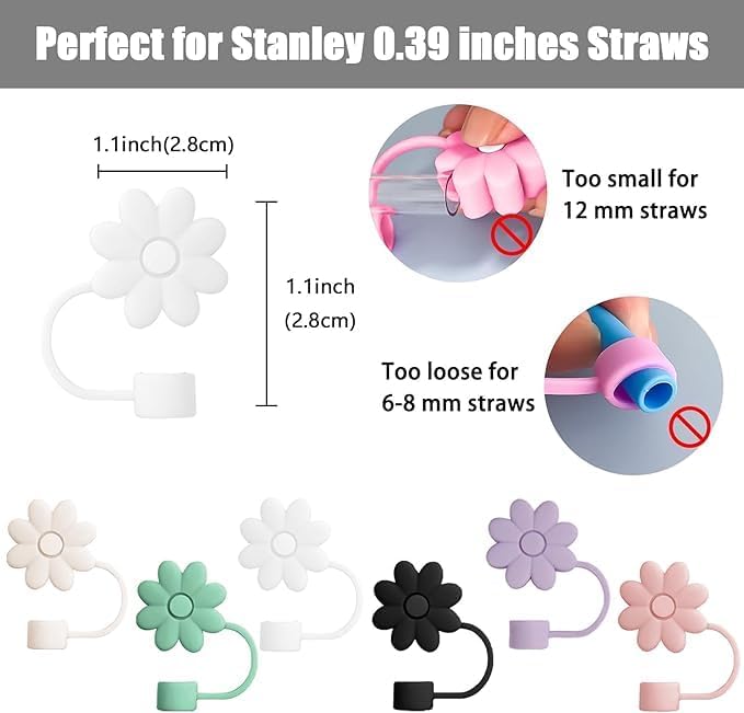 Flower Straw Covers Toppers for Stanley Cups 30&40 Oz Tumbler with Handle Accessories 4PCS Silicone Straw Caps Reusable Straws Tips Protectors for Stanley Cup 10mm 0.4in Straws,Off White