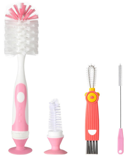 Ariseno 5-in-1 Baby Bottle Cleaner Set, Including Nylon & Silicone Bottle Brush, Cap, Straw & Nipple Brushes, BPA-Free (Grey)