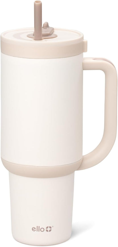 Ello Oasis 40 oz Tumbler with Handle & Retracting Straw | Reusable Insulated Stainless Steel Cup 100% Leakproof, Gifts for Teens Women Men | Keeps cold for 24 Hours, Cup Holder Friendly, Daisies
