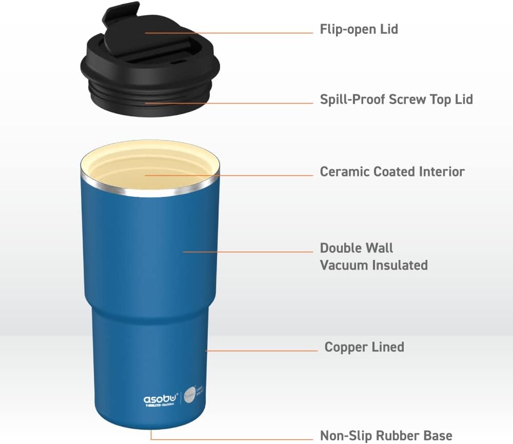 asobu 22oz Extra Large Ceramic-Lined Travel Mug with No Metal Taste-Keeps Flavors True - Double-Wall Vacuum Insulated Coffee Mug with Spill-Proof Pop-Open Lid for Hot Drinks