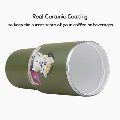 Funkrin Insulated Coffee Mug with Straw & Flip Lid, 24oz Tumbler Cup with Ceramic Coating, Double Wall Vacuum Leak-Proof Travel Mug wiht Tea Infuser for Office School Party Camping