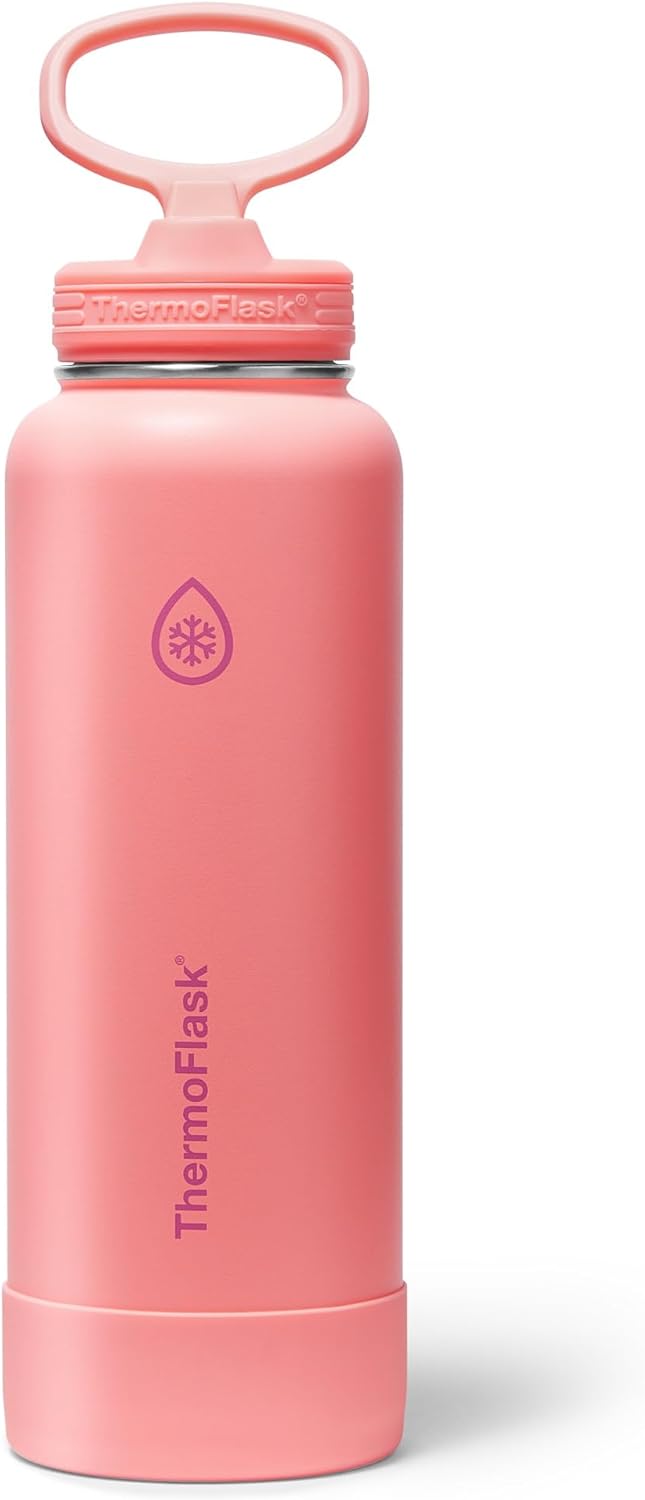 ThermoFlask Insulated Water Bottle with Spout Lid (24 oz, Lemonade Stand) - Leakproof, Stainless Steel Water Bottle for Cold & Hot Drinks, Travel & Daily Hydration