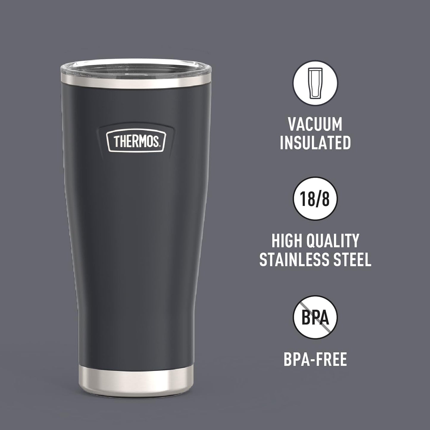 THERMOS ICON SERIES, Stainless Steel Tumbler with Slide Lock, 18 Ounce, Mystic Navy