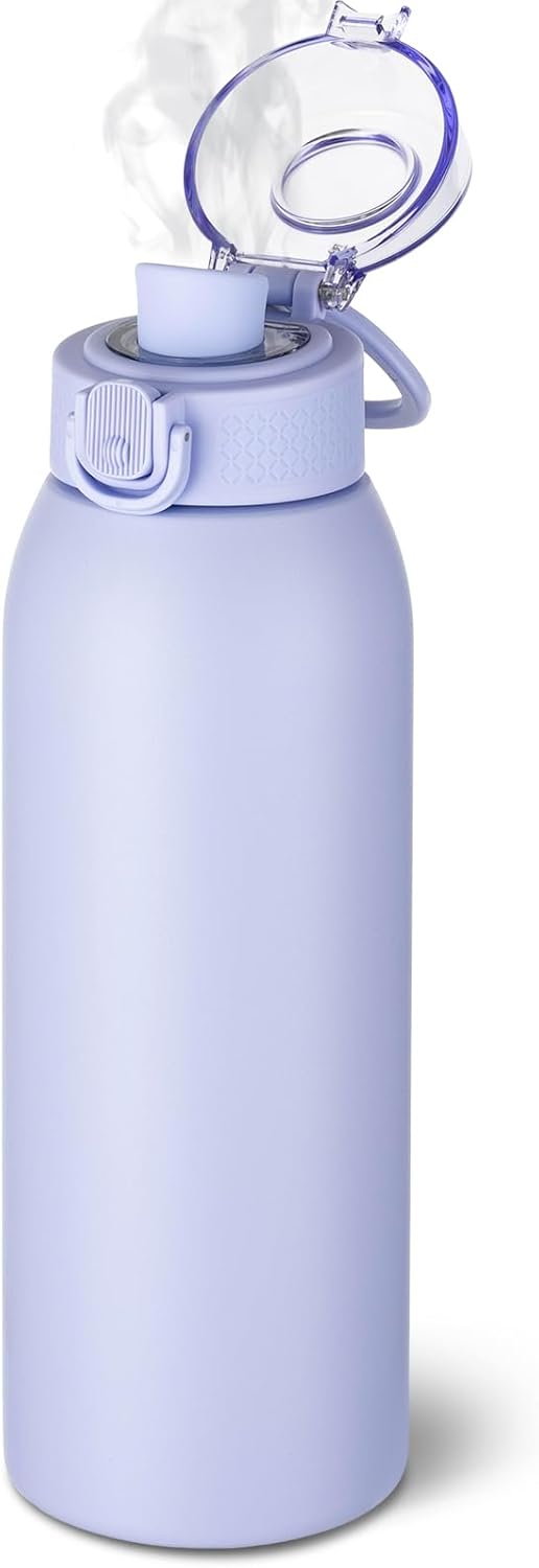 Insulated Water Bottle 24 oz with Dustproof Lid, Carry Handle & Tea Infuser, BPA-Free & Leakproof, Stainless Steel Water Bottles Ideal for Fitness, Hiking, Office & Outdoor Use (Black)