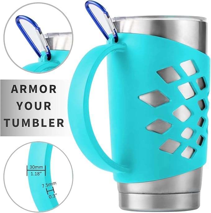 Handle for YETI 30 oz Tumbler – Anti-Slip 3mm Thickened Silicone Sleeve with Reinforced Grip & Carabiner Hole, Durable Protective Cover for 30 oz Insulated Cups, For YETI Rambler 30oz Tumbler(Black)