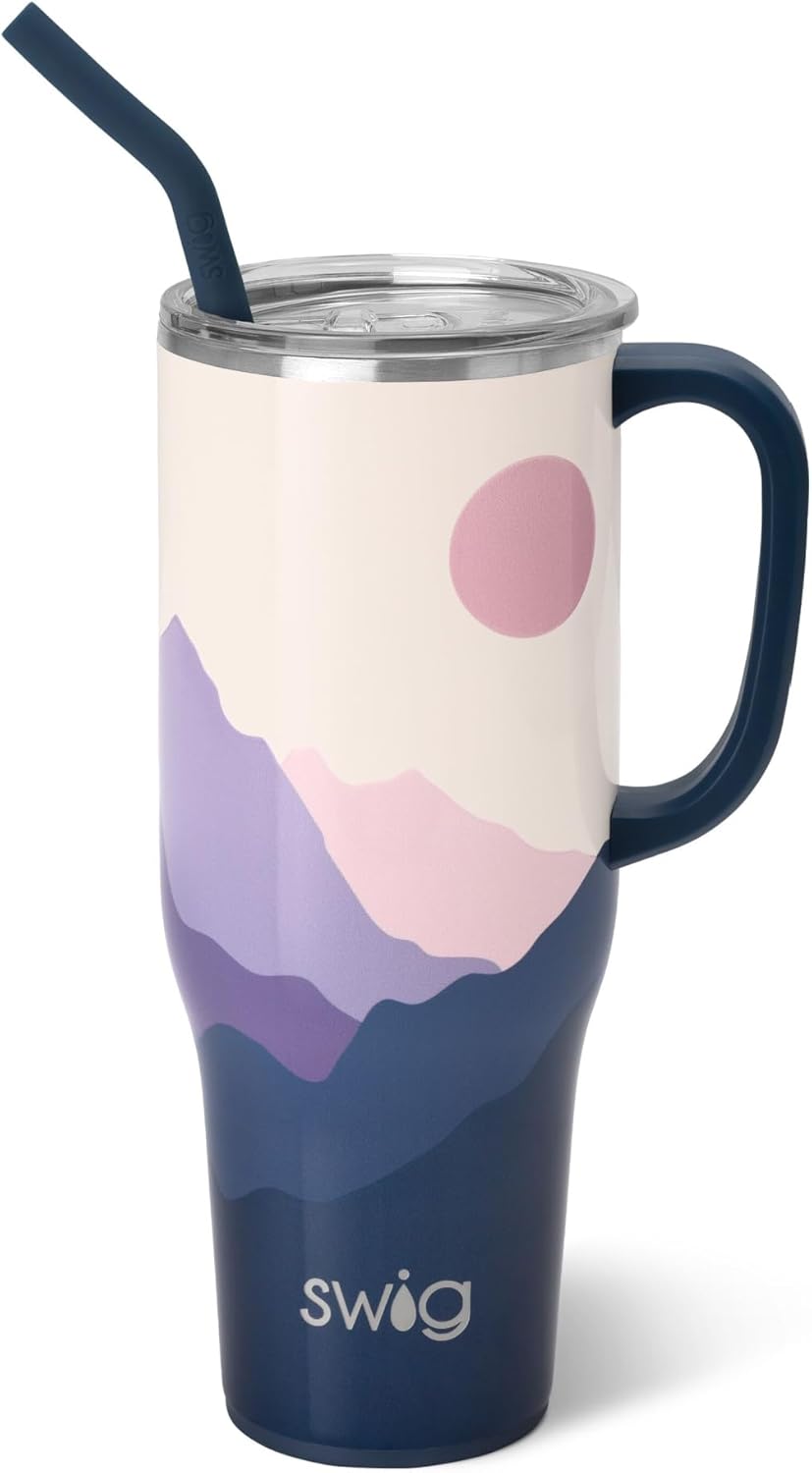 Swig Life 40oz Mega Mug, 40 oz Tumbler with Handle and Straw, Cup Holder Friendly, Dishwasher Safe, Extra Large Insulated Tumbler, Stainless Steel (Pickleball)