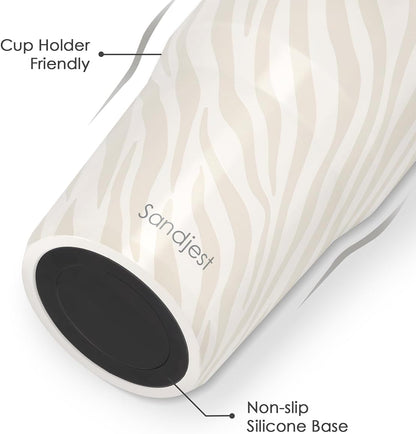 SANDJEST Leopard Skin Stainless Steel Straw Lid Tumbler 30oz with Carry Handle for Women Girls, Insulated Travel Coffee Cup, Gift for Sports Outdoor Workout Christmas Birthday (Beige)
