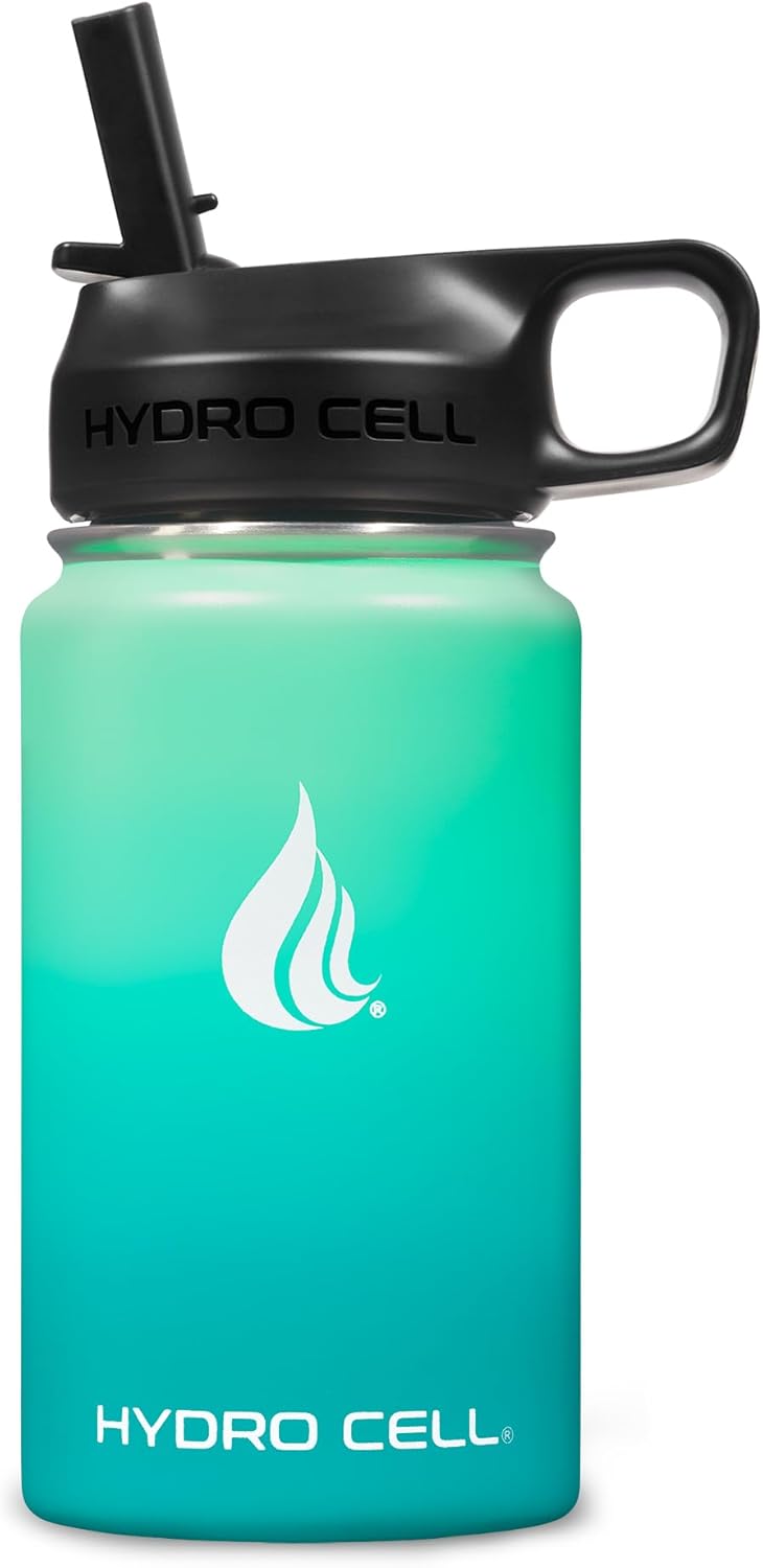 HYDRO CELL Stainless Steel Insulated Water Bottle with Straw - For Cold & Hot Drinks - Metal Vacuum Flask with Screw Cap and Modern Leakproof Sport Thermos for Adults (Neon 18oz)
