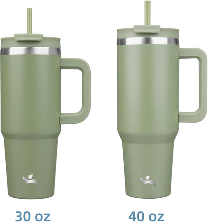 Konokyo 30 oz Tumbler with Handle and 2 Straws,2 in 1 Lid Insulated Water Bottle Stainless Steel Travel Coffee Mug,Sky