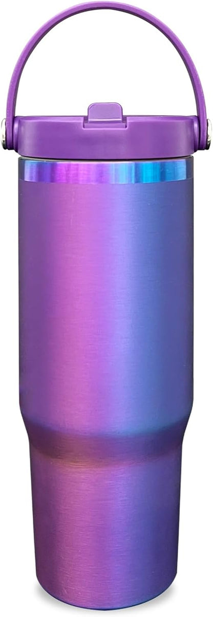30 oz Tumbler Bulk with Handle and Straw, Vacuum Insulated Tumblers with Flip Straw and Top Handle, Leakproof Powder Coated Tumbler, Stainless Steel Travel Mug for Coffee (Black, 1 Pack)