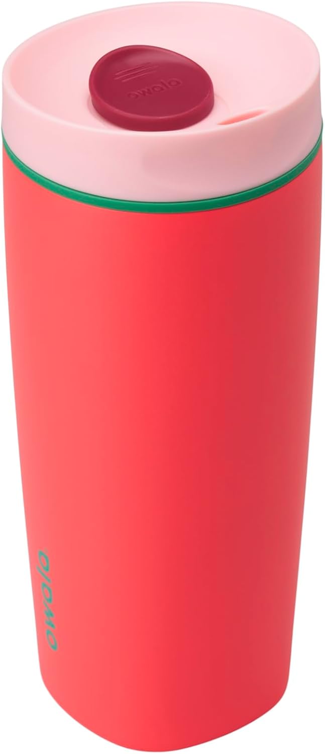 Owala SmoothSip Slider Insulated Stainless Steel Coffee Tumbler, Reusable Iced Coffee Cup, Hot Coffee Travel Mug, BPA Free 20 oz, Grey/Blue (High Dive)