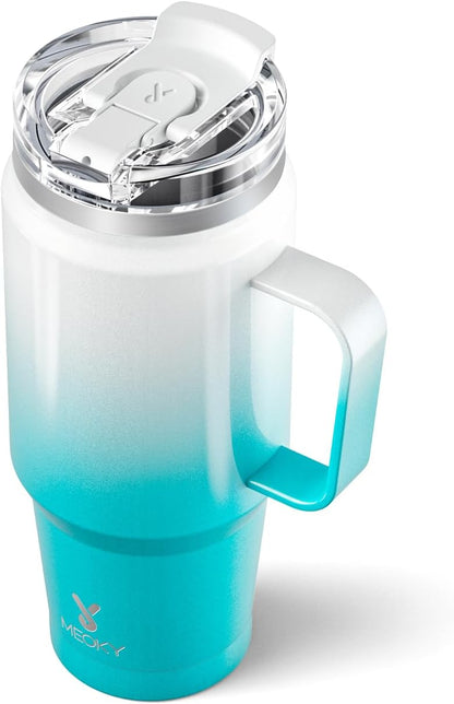 Meoky 32oz Tumbler with Handle, Stainless Steel Travel Mug with 2-in-1 Straw and Sip Lid, Vacuum Insulated Coffee Mug, 100% Leak Proof, Keeps Cold for 24 Hours or Hot for 8 Hours (Sky)