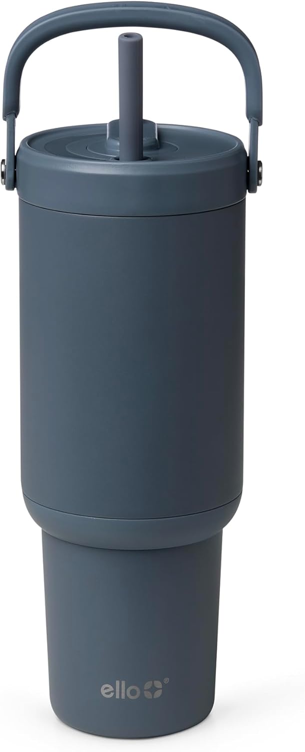 Ello Oasis Go+ 26oz Tumbler with Top Handle and Retracting Straw | Reusable Insulated Stainless Steel Cup, 100% Leakproof Water Bottle, 24 Hours Cold, Cup Holder Friendly For Travel | Wild Rasberry