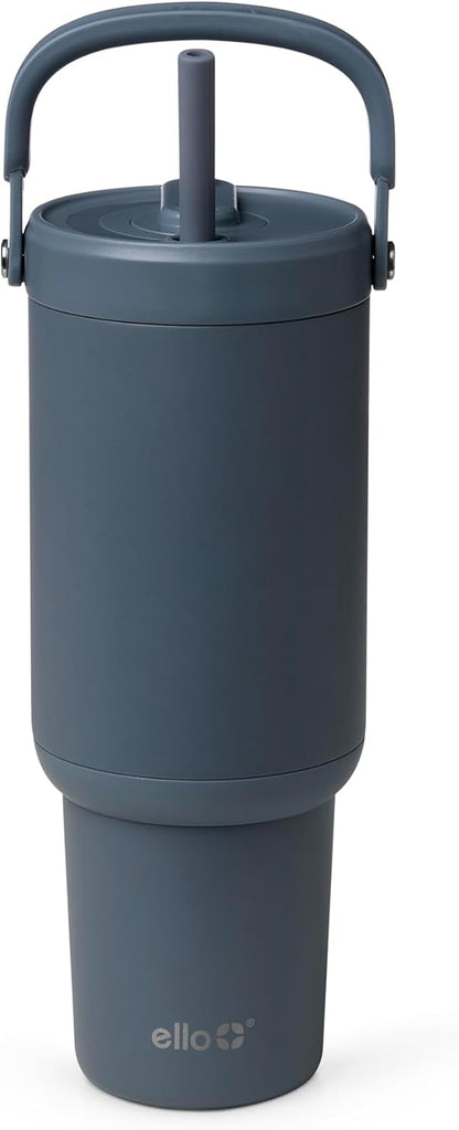 Ello Oasis Go+ 26oz Tumbler with Top Handle and Retracting Straw | Reusable Insulated Stainless Steel Cup, 100% Leakproof Water Bottle, 24 Hours Cold, Cup Holder Friendly For Travel | Wild Rasberry