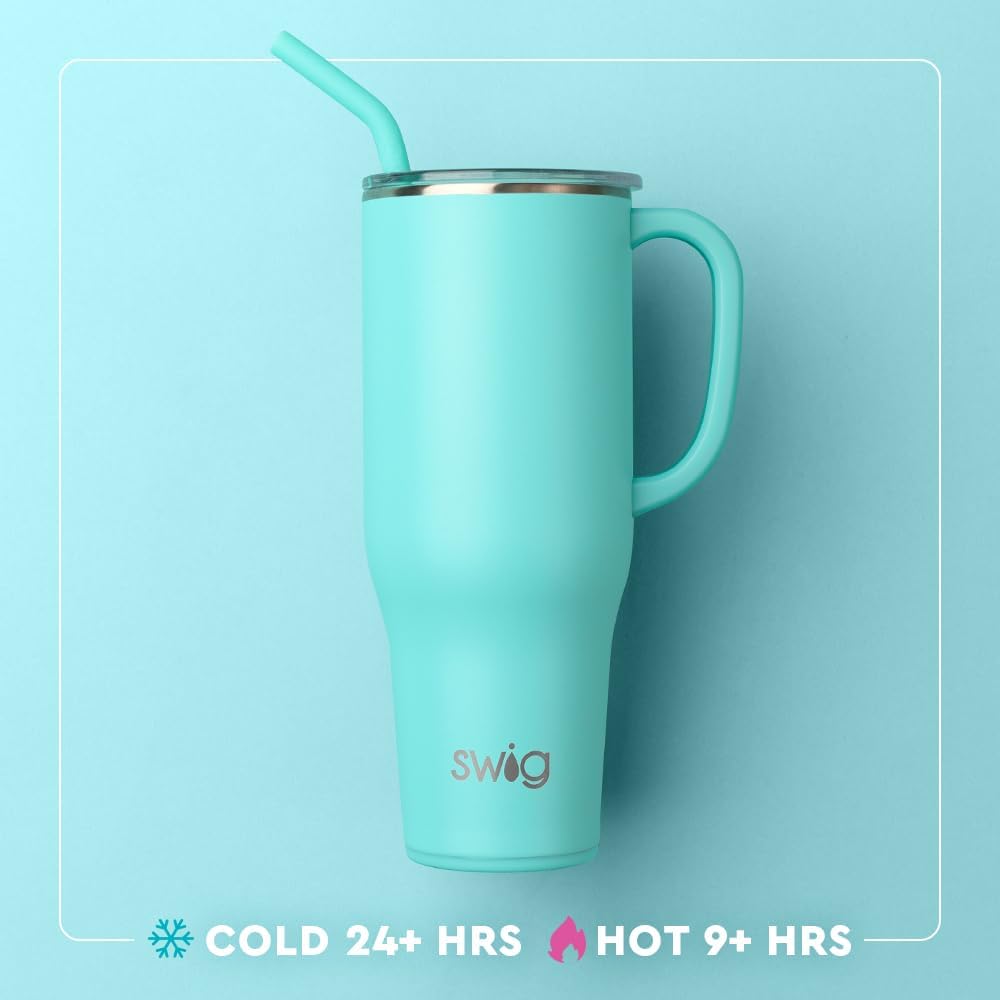Swig Life 40oz Mega Mug, 40 oz Tumbler with Handle and Straw, Cup Holder Friendly, Dishwasher Safe, Extra Large Insulated Tumbler, Stainless Steel (Pickleball)