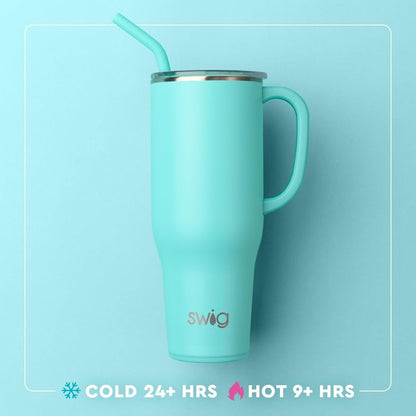 Swig Life 40oz Mega Mug, 40 oz Tumbler with Handle and Straw, Cup Holder Friendly, Dishwasher Safe, Extra Large Insulated Tumbler, Stainless Steel (Pickleball)