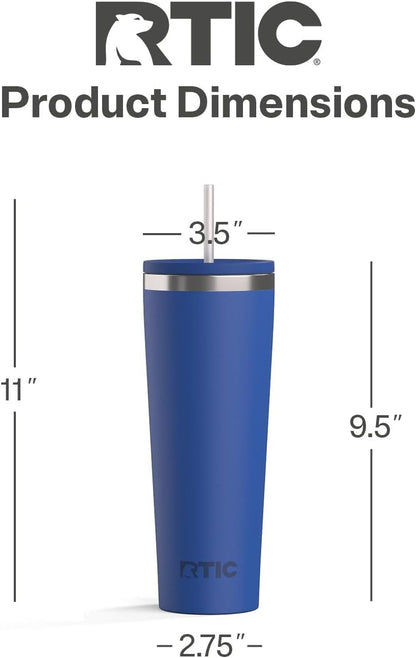 RTIC 20oz Everyday Tumbler Insulated Stainless Steel Portable Travel Coffee Cup with Straw, Ceramic Lining, Spill-Resistant Lid, BPA-Free, Hot and Cold Drink, Beach