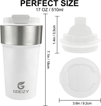 17oz Double Wall Stainless Steel Vacuum Insulated Travel Mug, Spill-Proof & Leak-Proof Coffee Mug, BPA-Free Reusable Coffee Cup for Hot & Cold Drinks, Black (Black)