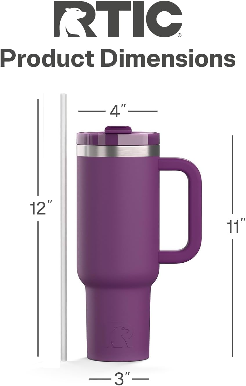 RTIC 30 oz Road Trip Tumbler Double-Walled Ceramic Lined InsulatedStainless Steel Portable Travel Coffee Mug Cup with Lid, Handle and Straw, Periwinkle Bouquet