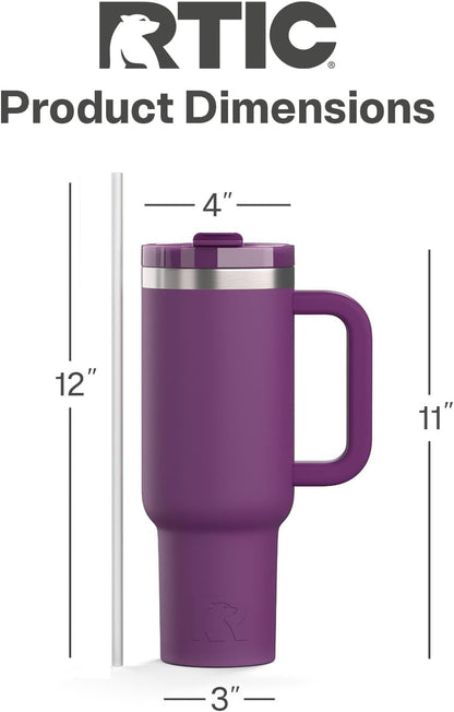 RTIC 30 oz Road Trip Tumbler Double-Walled Ceramic Lined InsulatedStainless Steel Portable Travel Coffee Mug Cup with Lid, Handle and Straw, Periwinkle Bouquet