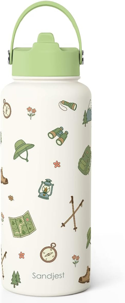SANDJEST Pickleball Gift for Women, Water Bottle Stainless Steel 32oz with Lid & Straw, Sport Insulated Bottles Gifts for Girls Friends Teens Birthday Christmas