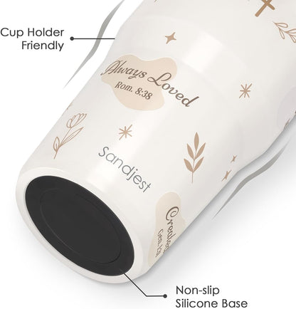 SANDJEST Leopard Skin Stainless Steel Straw Lid Tumbler 30oz with Carry Handle for Women Girls, Insulated Travel Coffee Cup, Gift for Sports Outdoor Workout Christmas Birthday (Beige)
