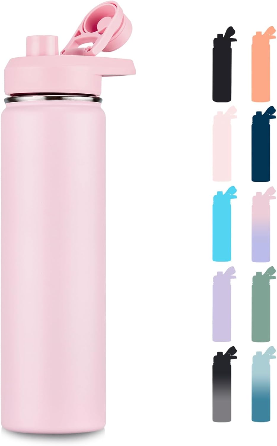 Fijinhom 24 oz Insulated Water Bottle with Handle, 304 Stainless Steel Water Bottles with Wide Mouth, Double Wall Vacuum Sports Water Bottle, BPA Free, Keep Cold and Hot, Black | with Handle