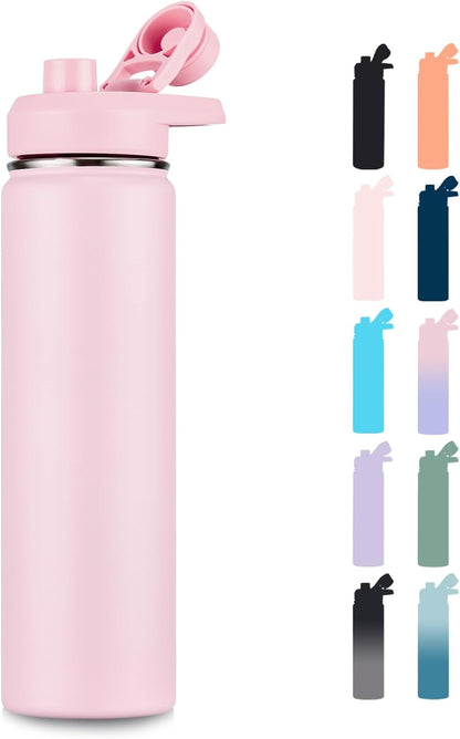 Fijinhom 24 oz Insulated Water Bottle with Handle, 304 Stainless Steel Water Bottles with Wide Mouth, Double Wall Vacuum Sports Water Bottle, BPA Free, Keep Cold and Hot, Black | with Handle
