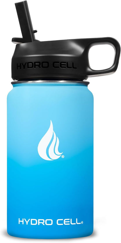 HYDRO CELL Stainless Steel Insulated Water Bottle with Straw - For Cold & Hot Drinks - Metal Vacuum Flask with Screw Cap and Modern Leakproof Sport Thermos for Adults (Neon 18oz)