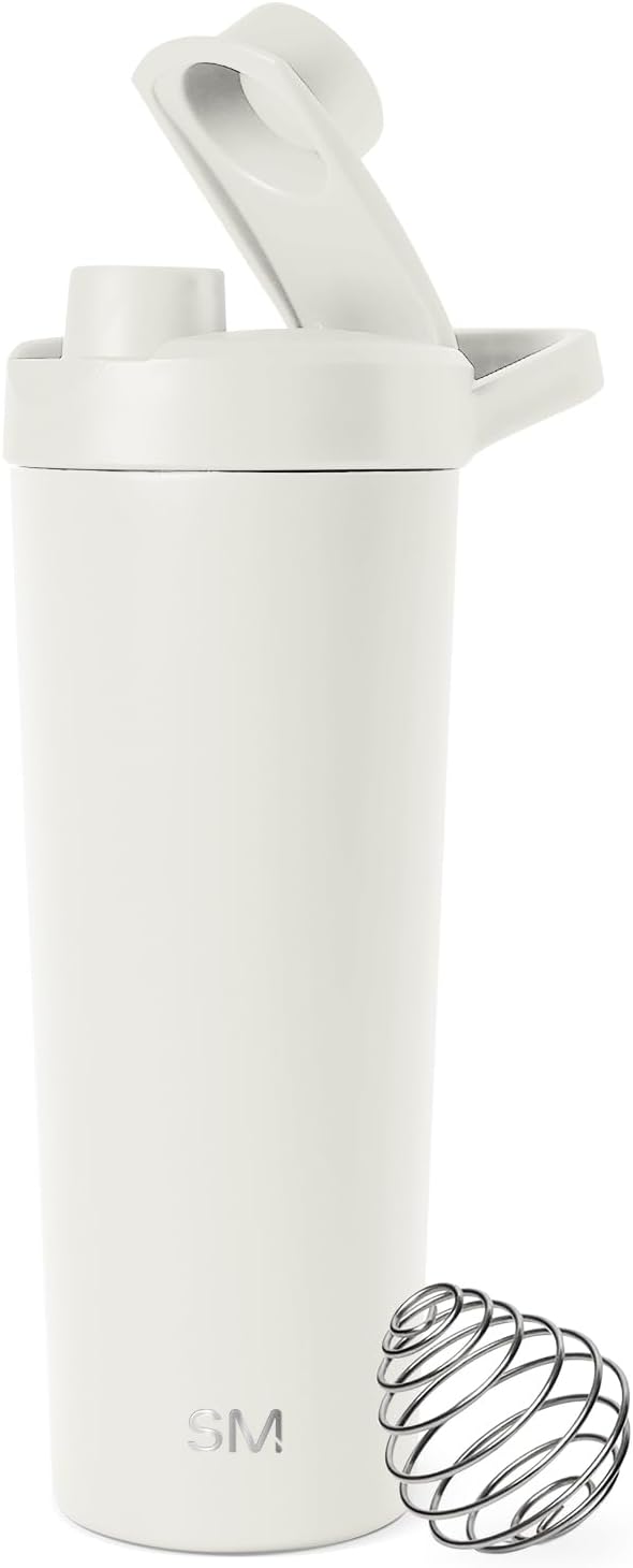 Simple Modern Stainless Steel Shaker Bottle with Ball 24oz | Metal Insulated Cup for Protein Mixes, Shakes and Pre Workout | Rally Collection | Almond Birch