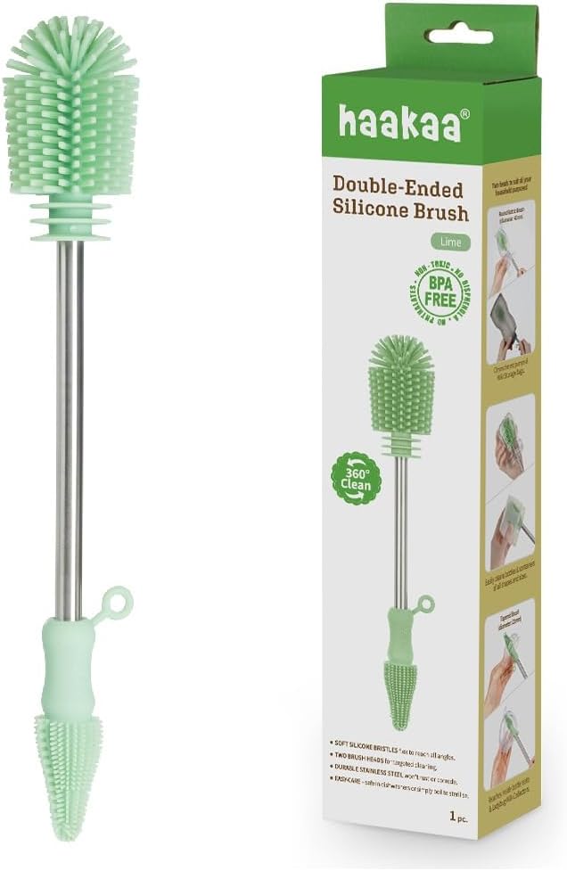 Haakaa Silicone Cleaning Brush Kit – Household Cleaning Brushes for Bottles and Crevices – Food-Grade Silicone: Dishwasher Safe (Brush-Blush)